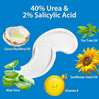 40% Urea Cream 2% Salicylic Acid Foot Cream for Dry Cracked Feet 5.29 oz