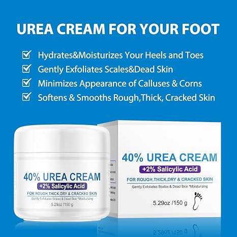 40% Urea Cream 2% Salicylic Acid Foot Cream for Dry Cracked Feet 5.29 oz