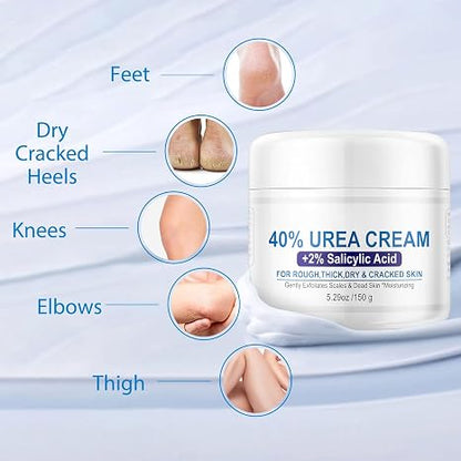 40% Urea Cream 2% Salicylic Acid Foot Cream for Dry Cracked Feet 5.29 oz