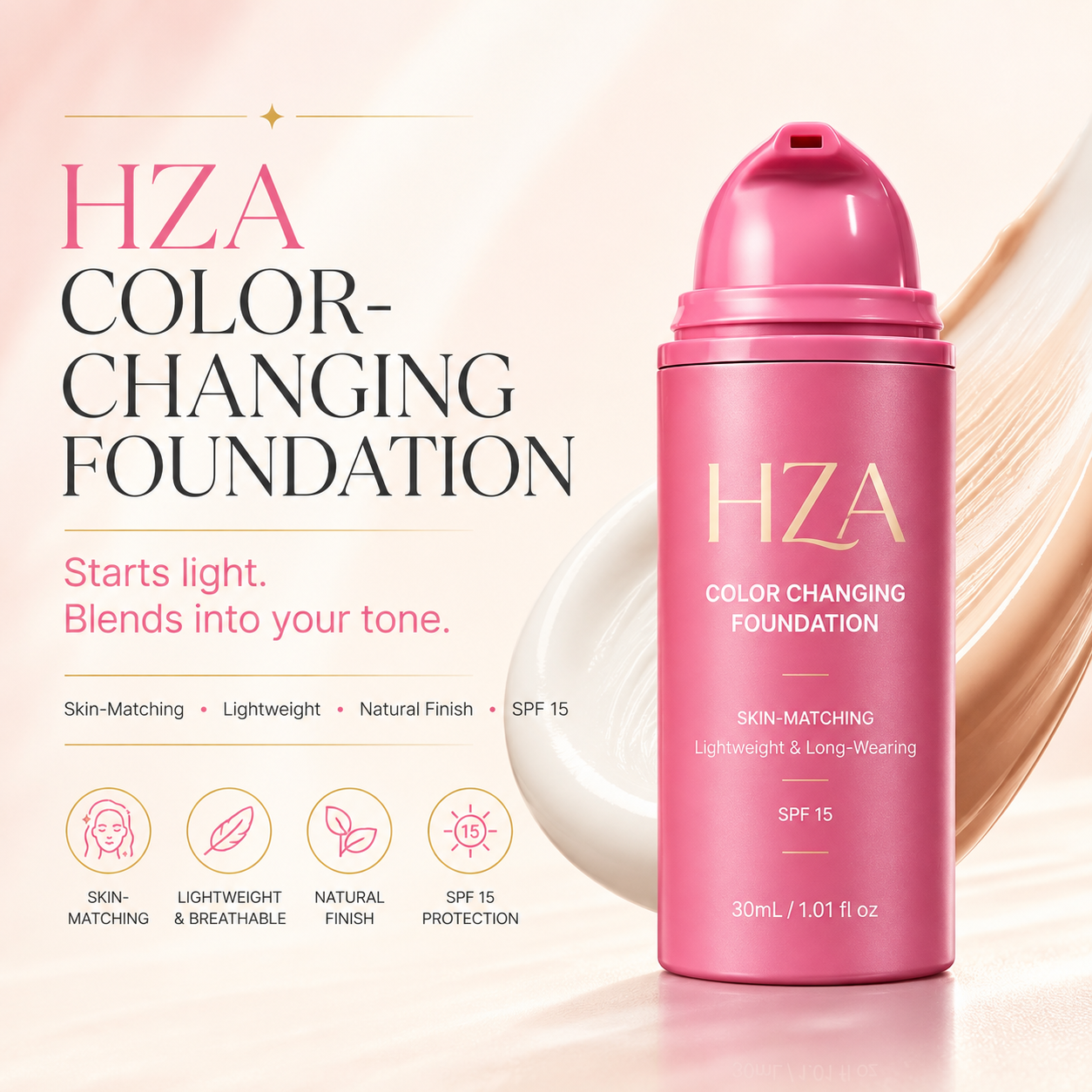 HZA Color-Changing Foundation – Adaptive Skin-Matching Lightweight Foundation
