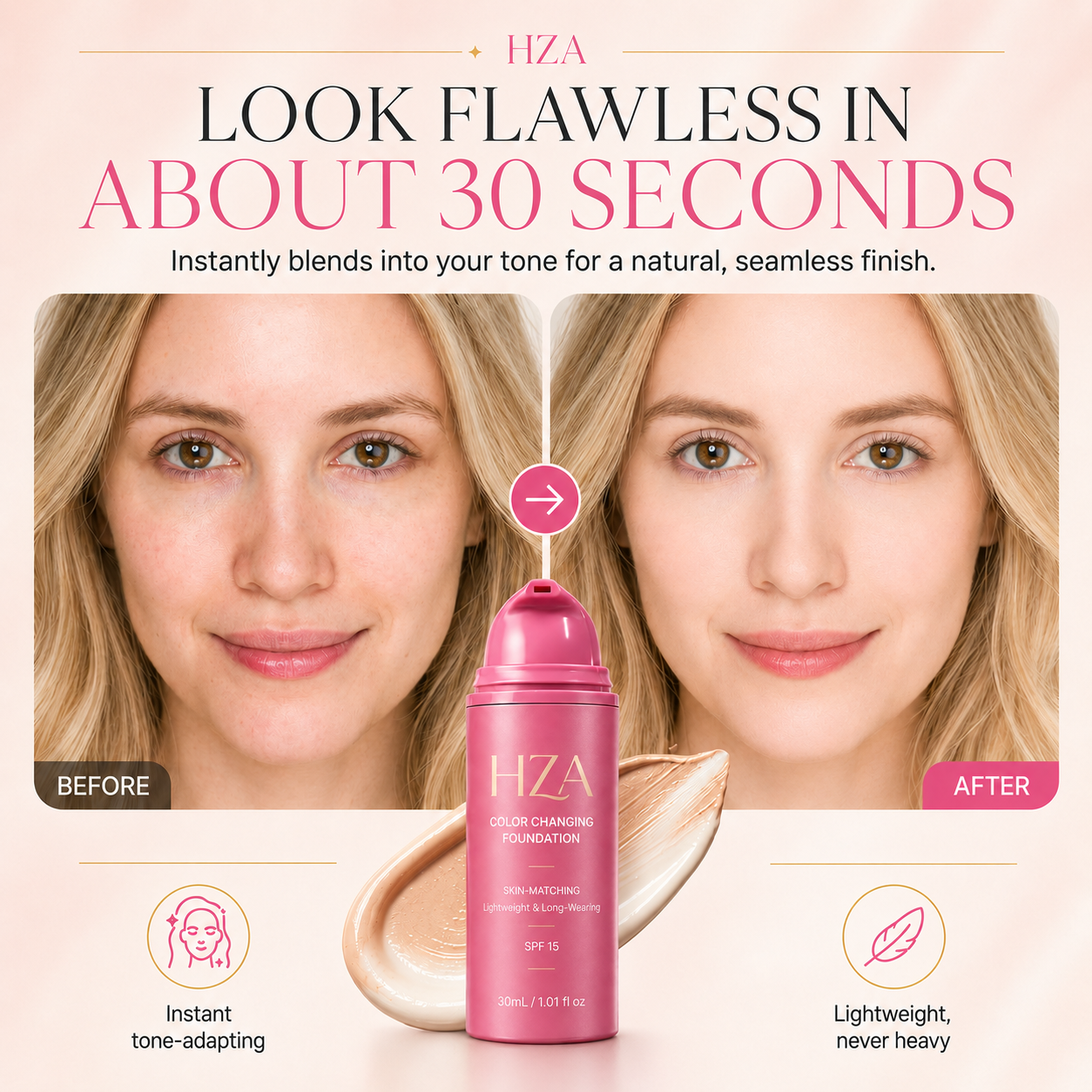 HZA Color-Changing Foundation – Adaptive Skin-Matching Lightweight Foundation
