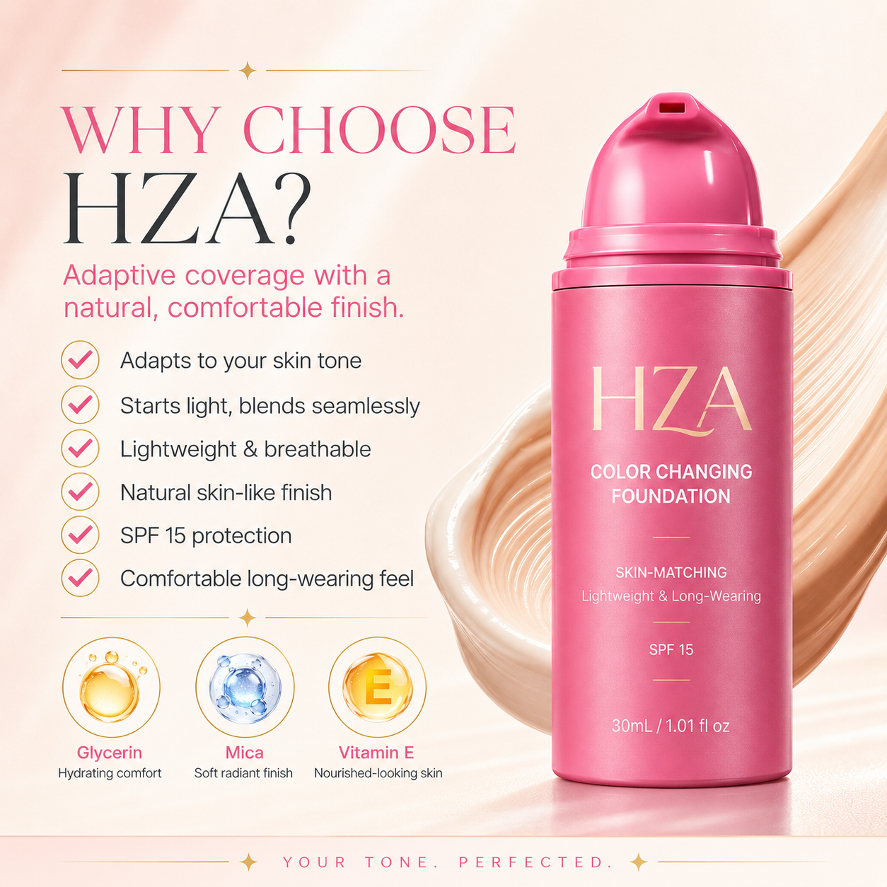 HZA Color-Changing Foundation – Adaptive Skin-Matching Lightweight Foundation