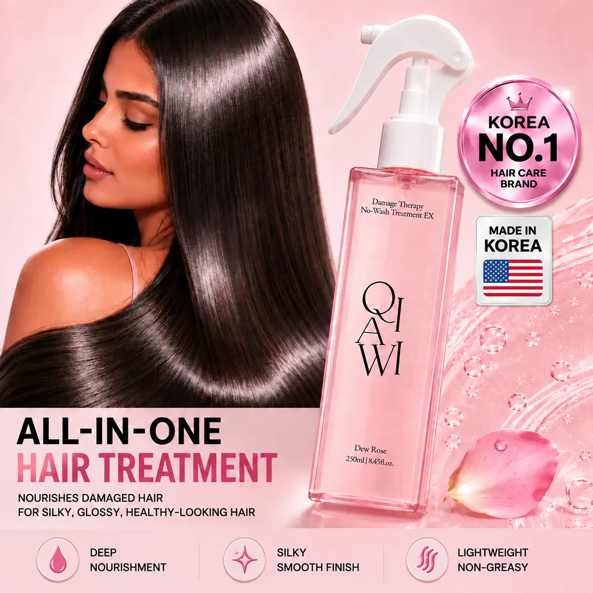 Rose Repair Leave-in Hair Spray—exuding the fragrance of rose and musk.