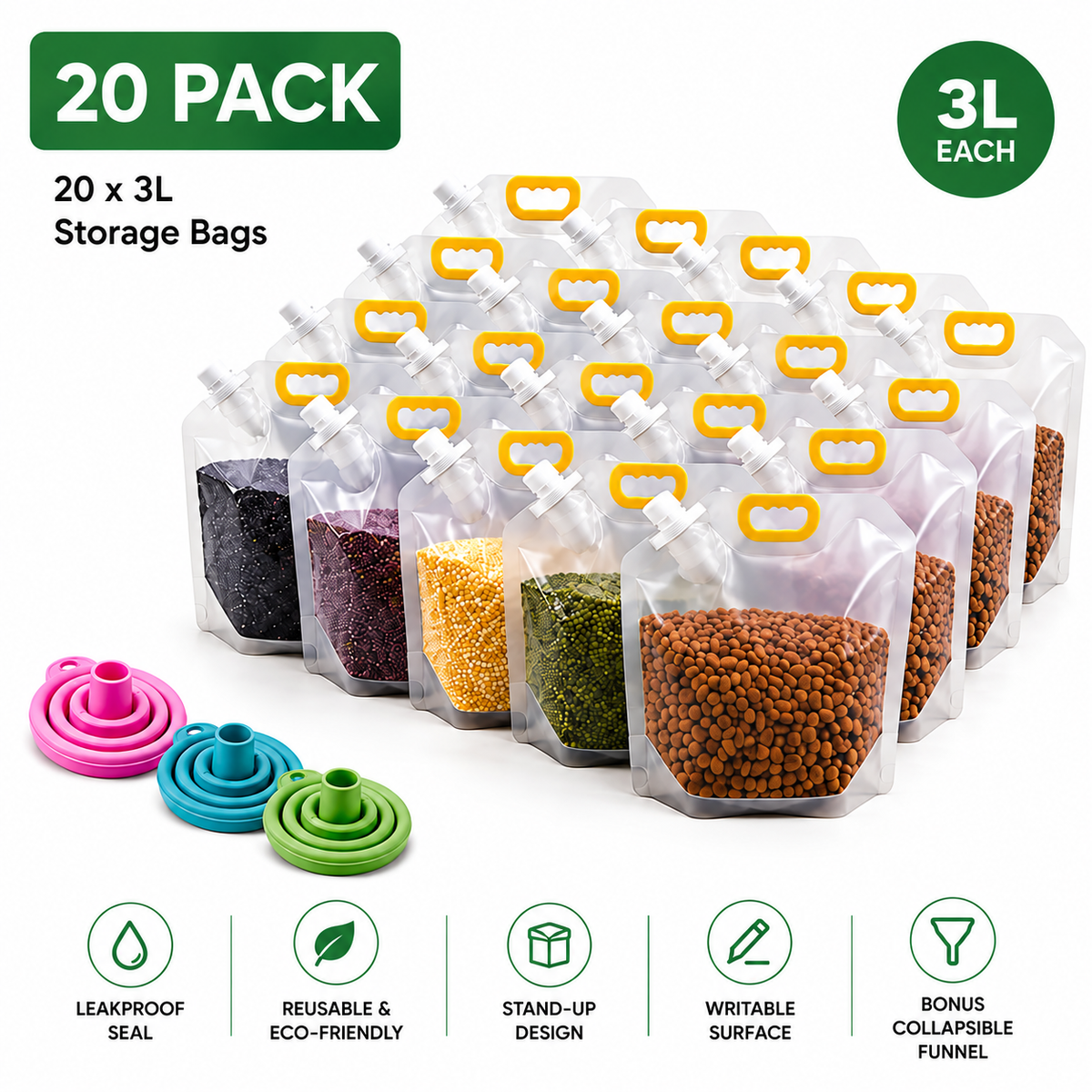 20 Pack Food Storage Bags, Leakproof & Moisture-Resistant Pouches for Pet Food, Kibble, Treats & Snacks
